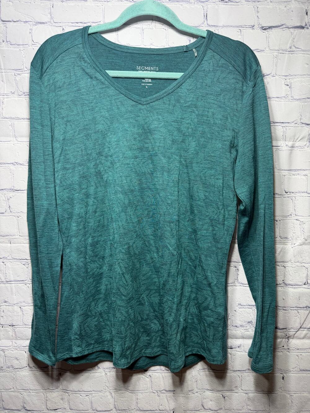 Segments Womens Long Sleeve V-Neck Merino Wool Layer Top Blue Floral Sz L